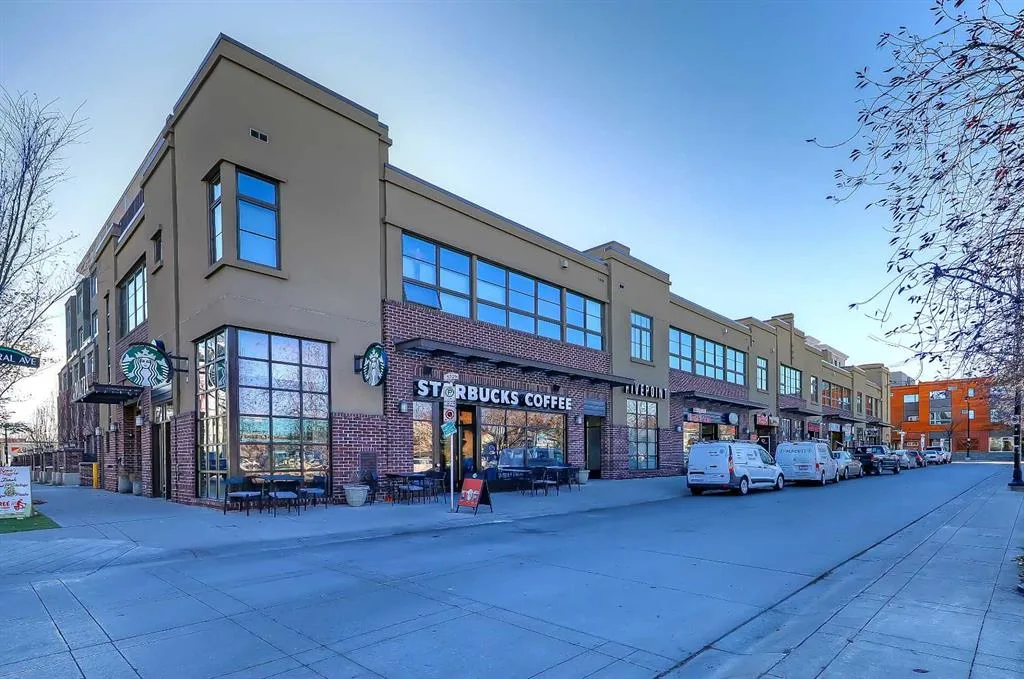 Bridgeland retail strip with Starbucks and neighboring shops