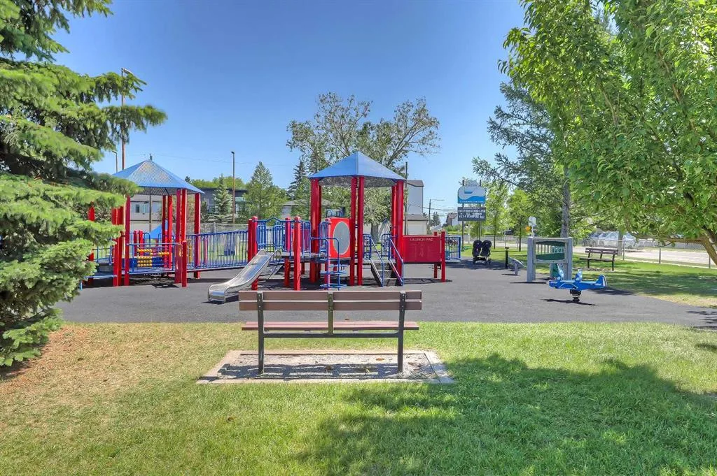 Community playground with slide and climbing structure near Renfrew